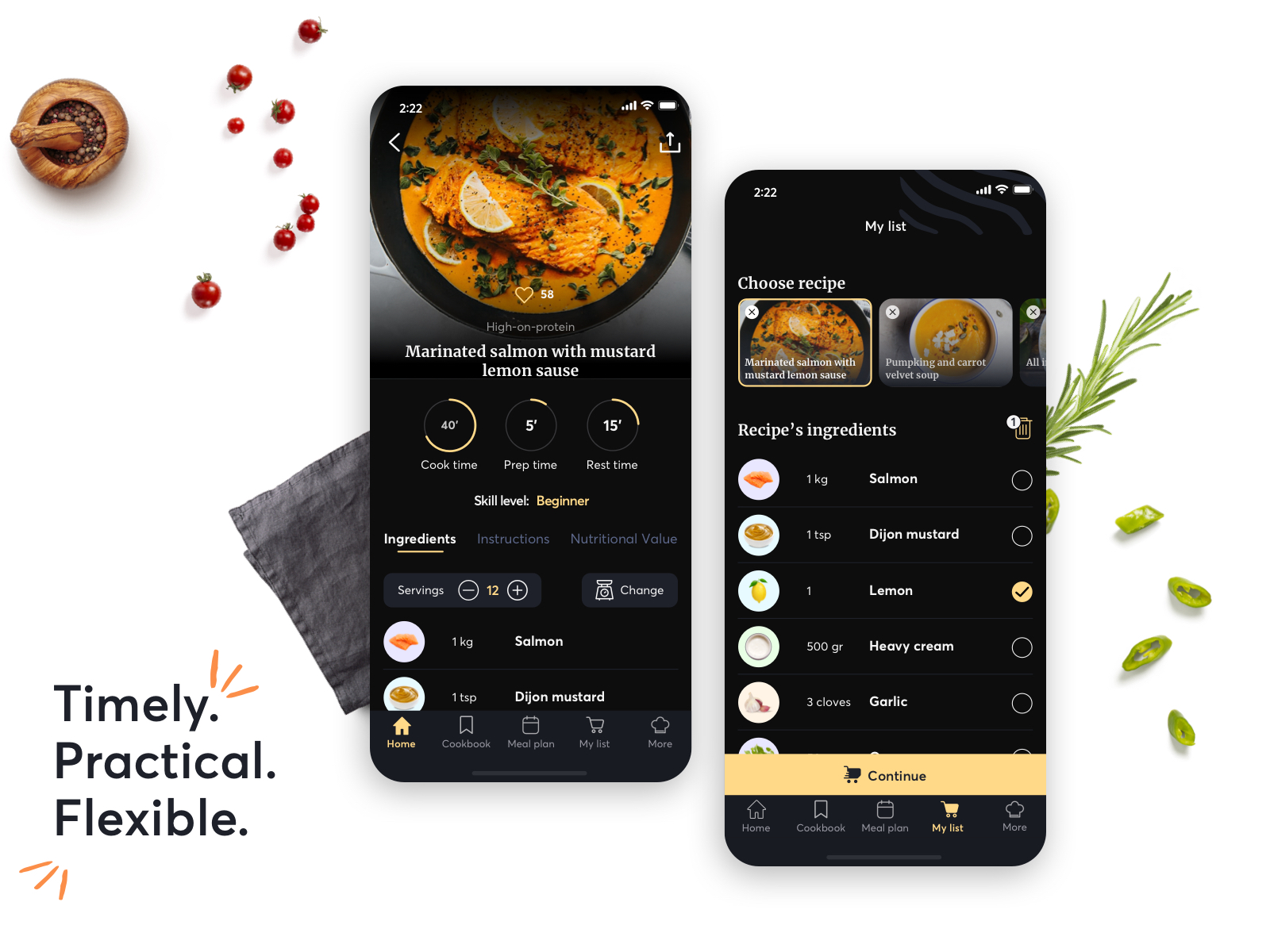 Home cook flow — onboarding, meal planning, and shopping list