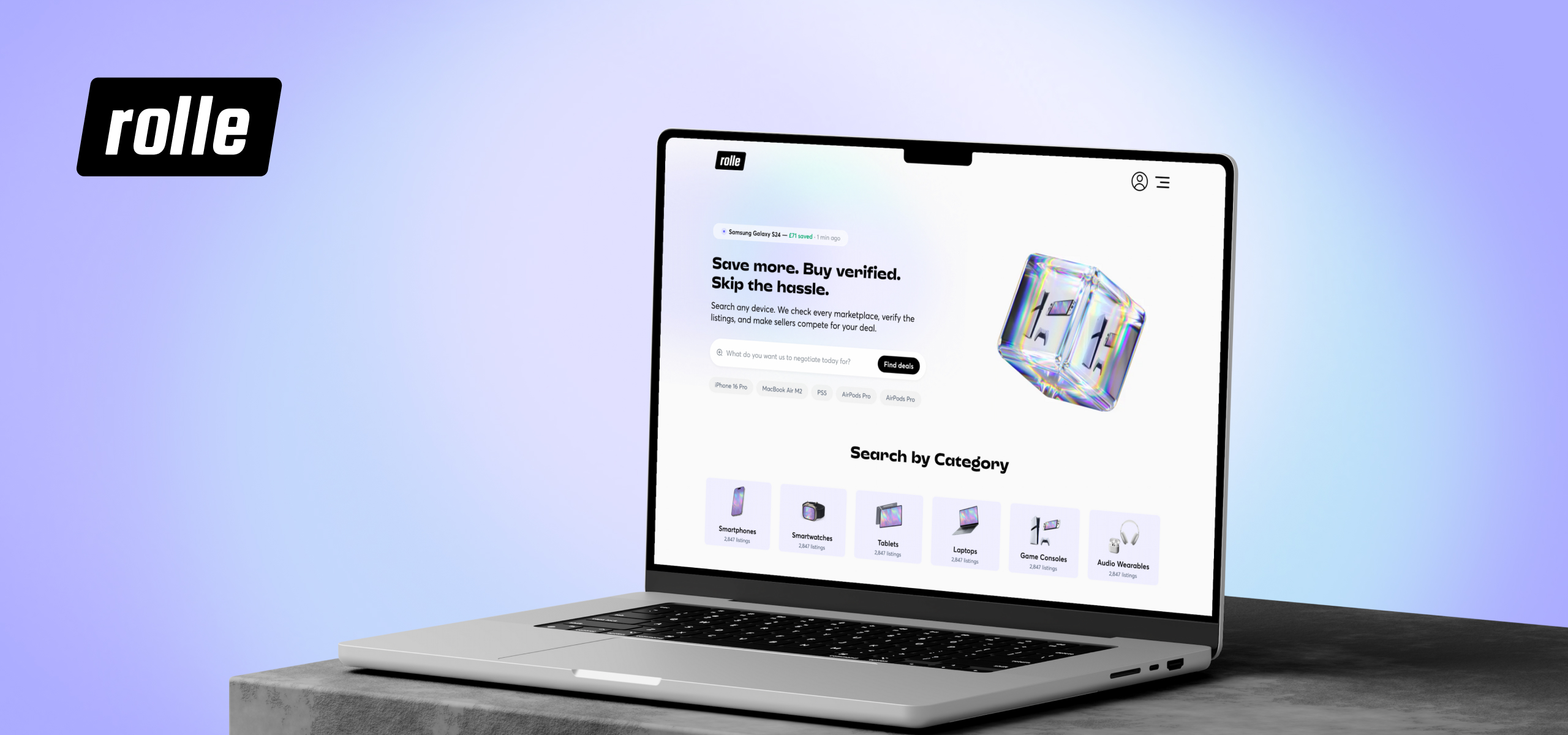 Rolle AI — aggregated search feed with price spectrum and AI negotiation interface