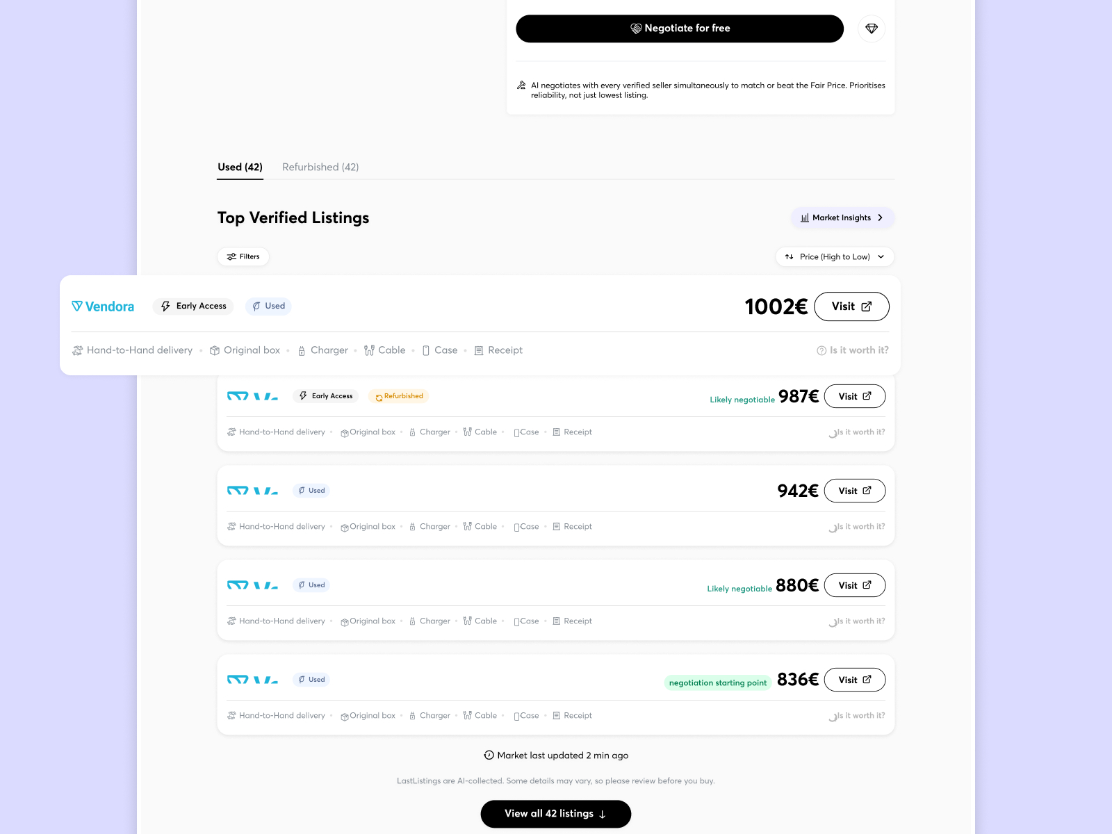 AI negotiation interface with live activity log and deal status
