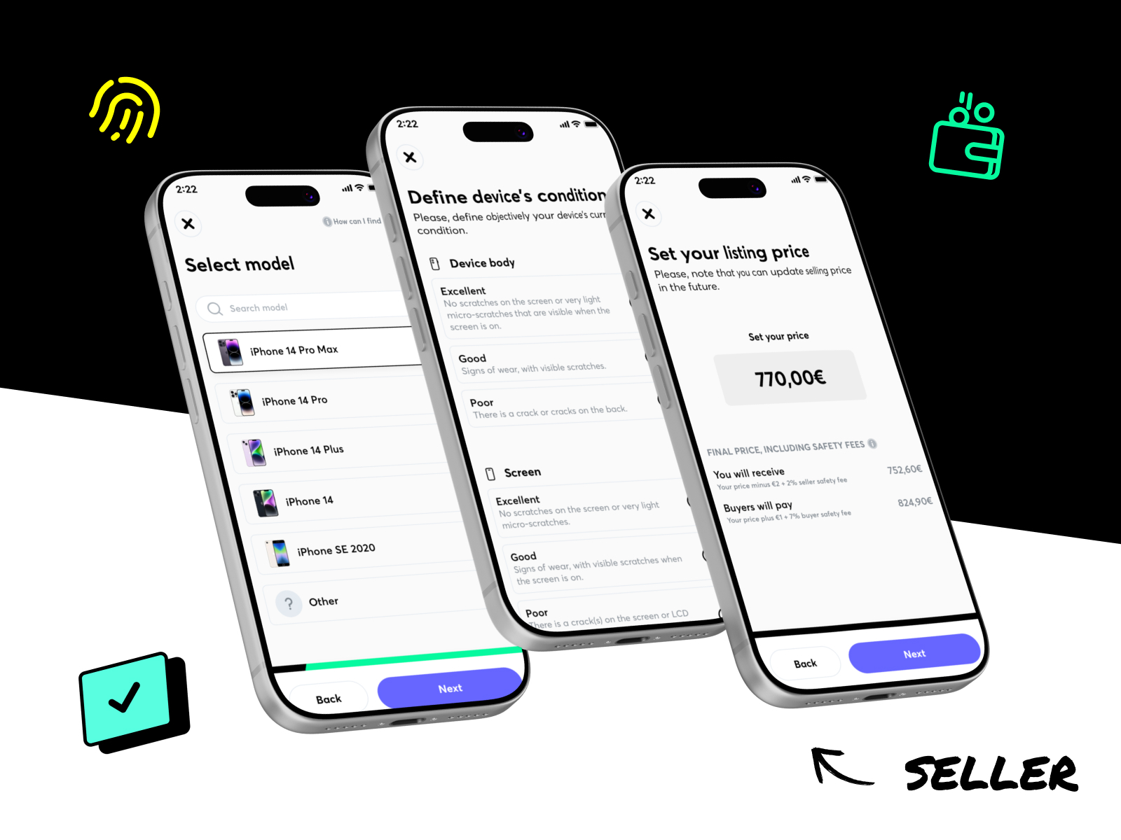 Buyer flow — marketplace and listing detail