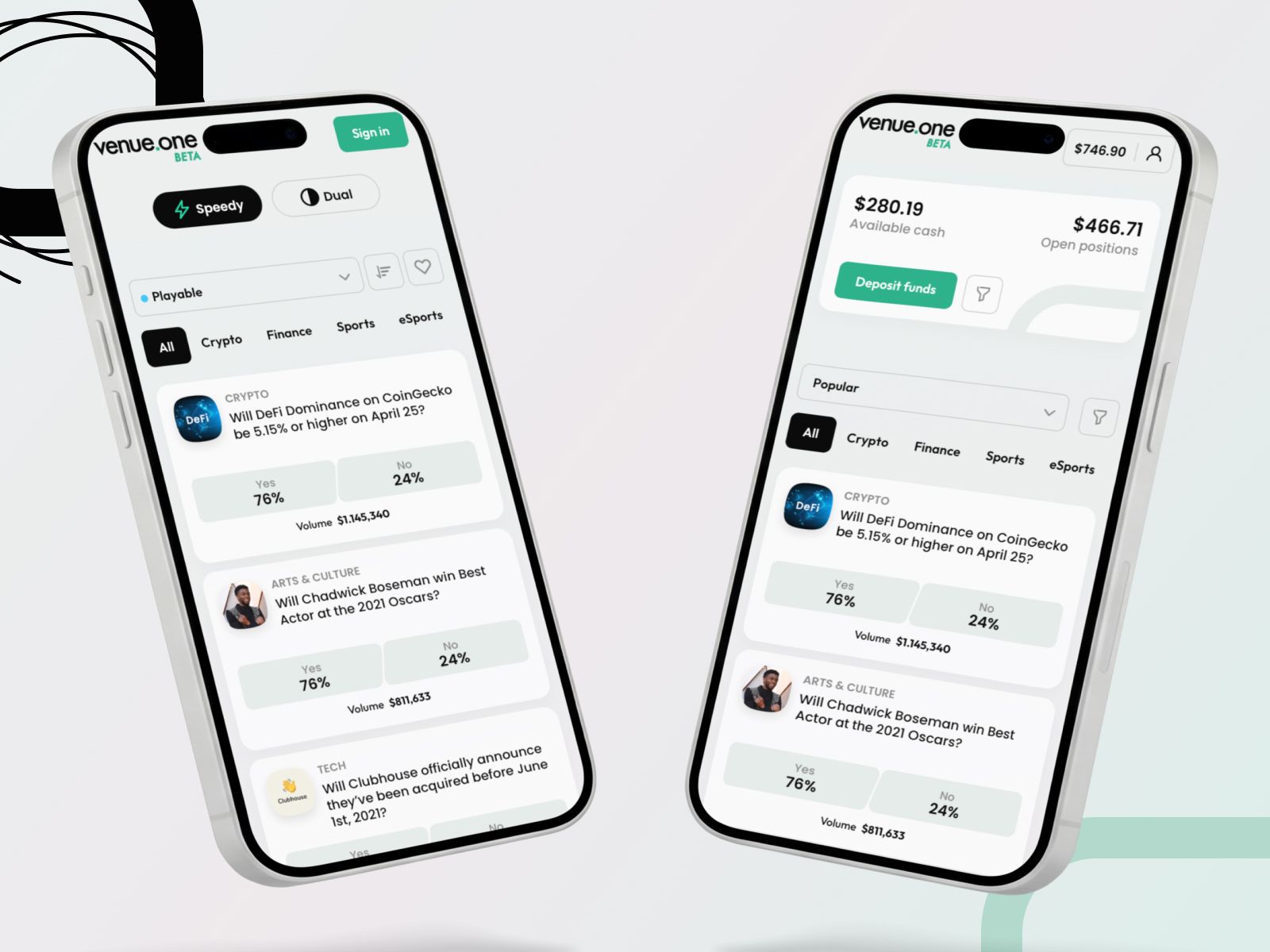 Mobile market overview and position entry screens
